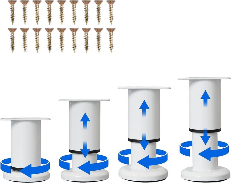 Olldag 4 Pcs Adjustable Height Furniture Support Legs [with Screws] 3.15-4.72 inch  Metal Heavy Duty Furniture Replacement Legs for Chair/Bed/Sofa/Cabinet/Couch/Dresser/Bed/Table (White) - Image 1